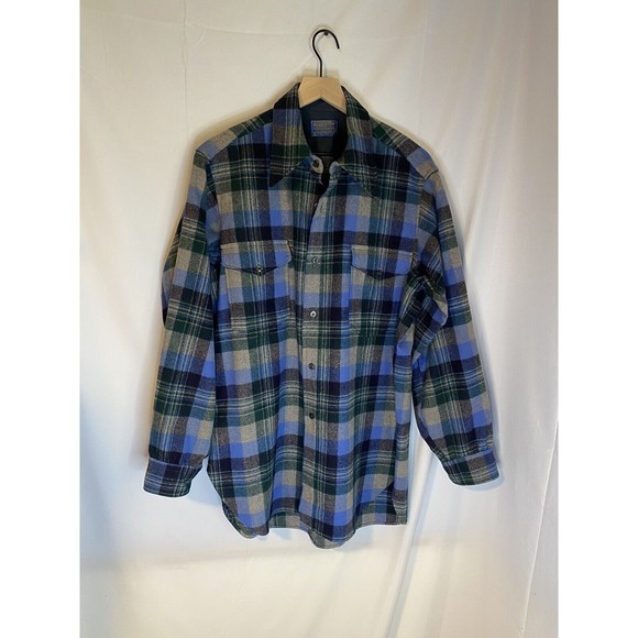 Pendleton Men’s  100% Virgin Wool Blue Flannel Button Down Size 16 1/2 - Picture 1 of 3